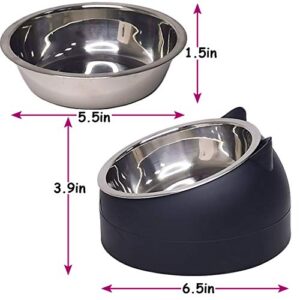 PINVNBY 2PCS Raised Cat Bowl Tilted 15° Slanted Elevated Bulldog Feeder Non-Spill Dog Kitten Food Dish Anti-Slip Detachable Pet Stainless Steel Slope Base for Small Pets Black&White