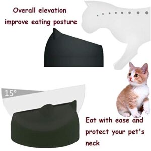 PINVNBY 2PCS Raised Cat Bowl Tilted 15° Slanted Elevated Bulldog Feeder Non-Spill Dog Kitten Food Dish Anti-Slip Detachable Pet Stainless Steel Slope Base for Small Pets Black&White