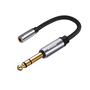 anbear 6.35mm 1/4 male to 3.5mm 1/8 female stereo jack audio adapter with alloy housing and nylon braid compatible for amplifiers, guitar,piano, home theater, mixing console, headphones