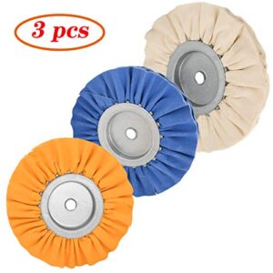 3PCS 8" Airway Buffing Wheel(1 pcs White/1 pcs Orange/1 pcs Blue),5/8" Arbor Hole,16 Ply Fine,Medium,Coarse Polishing for Angle Grinder Mirror Finish on Aluminum and Stainless, by NAKAO