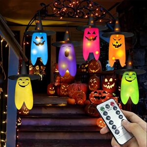 youlisn halloween decorations outdoor 6pcs hanging lighted ghost witch hat 16.4ft led string lights decor with remote control and 8 lighting mode suitable for yard, party, indoor, tree