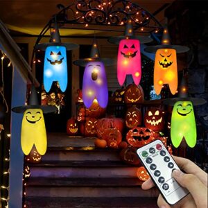 Youlisn Halloween Decorations Outdoor 6pcs Hanging Lighted Ghost Witch Hat 16.4ft LED String Lights Decor with Remote Control and 8 Lighting Mode Suitable for Yard, Party, Indoor, Tree