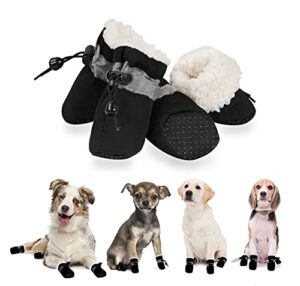 yaodhaod dog shoes for winter, dog boots & paw protectors, fleece warm snow booties for puppy with reflective strip anti-slip rubber sole for small medium size dogs,size 3: 1.5"x1.3" (l*w),black