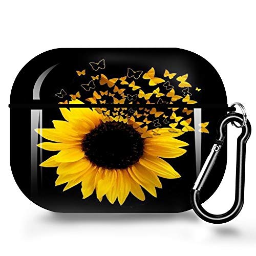 Black Sunflower Butterfly Airpods 3rd Generation Case Airpods 3rd Case for Airpods 3 Case Airpods 3rd Generation Case Cover, AirPods 3rd Protective Case Rubber Waterproof AirPods 3rd Charging Case