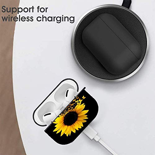 Black Sunflower Butterfly Airpods 3rd Generation Case Airpods 3rd Case for Airpods 3 Case Airpods 3rd Generation Case Cover, AirPods 3rd Protective Case Rubber Waterproof AirPods 3rd Charging Case