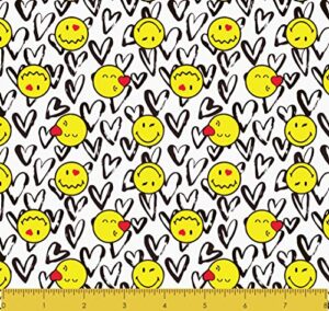 stitch & sparkle smiley world smile and love 100% cotton 44” wide, quilt crafts fabric, cut by the yard (ssso004)