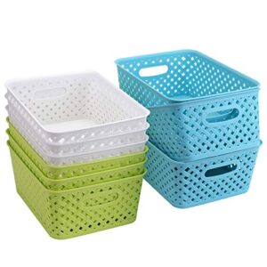 bekith 9 pack plastic storage basket, woven basket bins organizer, 9.75-inch x 7.5-inch x 4-inch