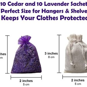 Cedar Chips and Lavender Sachets (20 Pack) - Stop Clothes Damage - Cedar and Lavendar Home Fragrance Sachets for Drawers and Closets