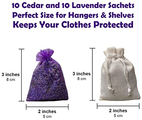 Cedar Chips and Lavender Sachets (20 Pack) - Stop Clothes Damage - Cedar and Lavendar Home Fragrance Sachets for Drawers and Closets