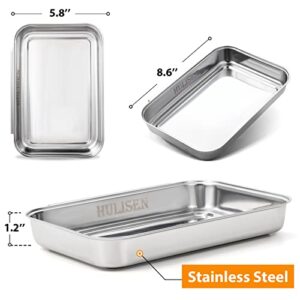 HULISEN Set of 3 Breading Pans, Stainless Steel Breading Set for Marinating Meat, Chicken, Fish, Food Prep Trays, Coating Trays Can Be Used to Baking Cake, Oven Safe