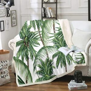 feelyou tropical fleece throw blanket hawaii beach theme sherpa blanket ocean surfing palm tree printed plush blanket plants nature fuzzy blanket for sofa bed couch 50" x 60"