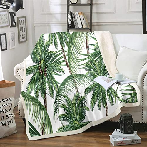 Feelyou Tropical Fleece Throw Blanket Hawaii Beach Theme Sherpa Blanket Ocean Surfing Palm Tree Printed Plush Blanket Plants Nature Fuzzy Blanket for Sofa Bed Couch 50" x 60"