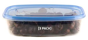 ecoquality [3 pack] 64oz rectangular oblong plastic reusable storage containers with snap on lids - airtight stackable reusable plastic food storage, leak-proof, meal prep, lunch, togo, bpa-free