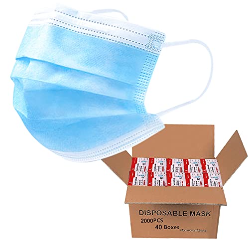 2000PCS Bulk Wholesale Face Masks for Business and Home Use-Disposable Face Mask-Blue 3 Ply Face Mask Cup Dust Masks PPE Filter Protection Face Masks