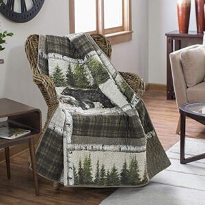 donna sharp throw blanket - bear panels lodge decorative throw blanket with bears and forest plaid pattern