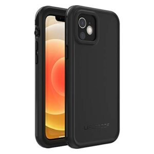 lifeproof iphone 12 (only, not compatible with iphone 12 pro) frĒ series case - black, waterproof ip68, built-in screen protector, port cover protection, snaps to magsafe