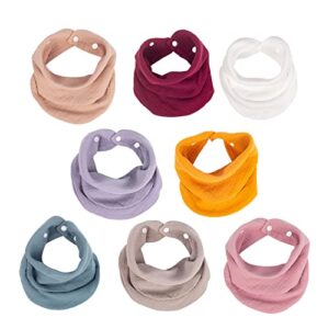 muslin baby bandana bibs, super soft & absorbent drool bibs, multi-use scarf bibs for baby girl, size adjustable for unisex newborns/infants/toddlers, 8 pack (solid color)