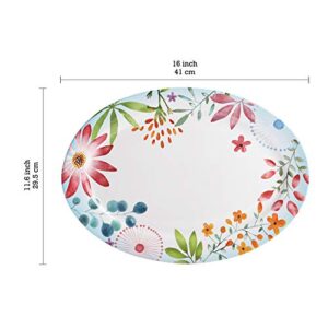 Bico Flower Carnival Ceramic 16 inch Oval Platter, Microwave & Dishwasher Safe