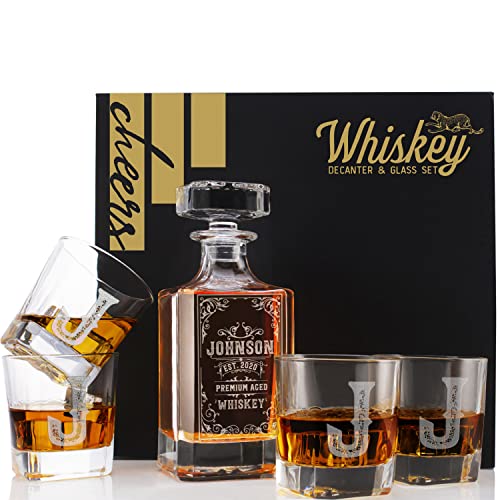 Personalized 5 pc Whiskey Decanter Set - Limited Edition Custom Liquor Decanter - 25 oz, 750ml w/ 4pcs Whiskey Glass Set, Housewarming Gifts, Boss Gifts, Retirement Gifts, Square #3