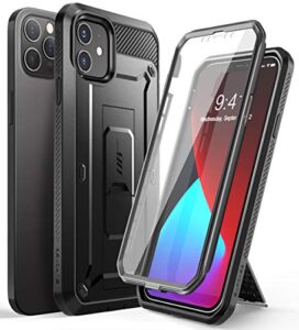 supcase unicorn beetle pro series case for iphone 12 /12 pro (2020 release) 6.1 inch, built-in screen protector full-body rugged holster case (black)