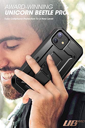 SupCase Unicorn Beetle Pro Series Case for iPhone 12 /12 Pro (2020 Release) 6.1 Inch, Built-in Screen Protector Full-Body Rugged Holster Case (Black)