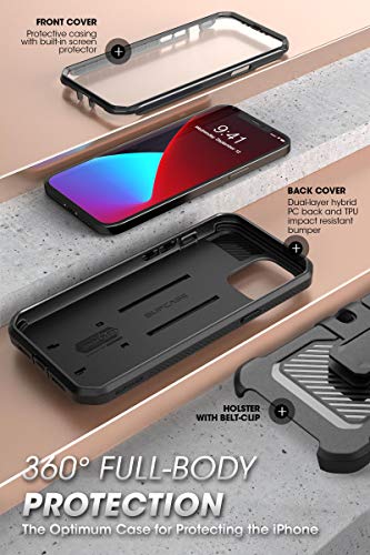 SupCase Unicorn Beetle Pro Series Case for iPhone 12 /12 Pro (2020 Release) 6.1 Inch, Built-in Screen Protector Full-Body Rugged Holster Case (Black)