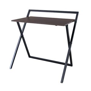 teamson home easton 34" modern wood folding home office study computer desk with x shaped small spaces brown tabletop and black legs
