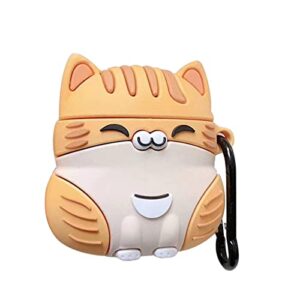 luckessa cute kawaii squatting smiling happy sleeping cat earphone case for airpods pro, sitting kitty soft rubber silicone strong protection wireless charging earbud cover protective skin -yellow