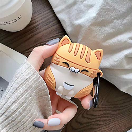 LUCKESSA Cute Kawaii Squatting Smiling Happy Sleeping Cat Earphone Case for AirPods Pro, Sitting Kitty Soft Rubber Silicone Strong Protection Wireless Charging Earbud Cover Protective Skin -Yellow