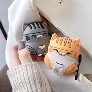 LUCKESSA Cute Kawaii Squatting Smiling Happy Sleeping Cat Earphone Case for AirPods Pro, Sitting Kitty Soft Rubber Silicone Strong Protection Wireless Charging Earbud Cover Protective Skin -Yellow