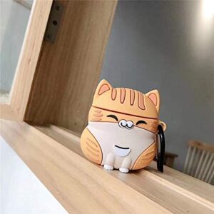 LUCKESSA Cute Kawaii Squatting Smiling Happy Sleeping Cat Earphone Case for AirPods Pro, Sitting Kitty Soft Rubber Silicone Strong Protection Wireless Charging Earbud Cover Protective Skin -Yellow