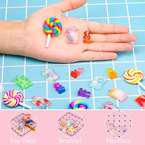 Hicarer 70 Pieces Colorful Candy Pendant Charm for Jewelry Making Cute Gummy Candy Bear Lollipops Pendant Charms Polymer Clay Resin Charms for DIY Keychain Necklace Bracelet Earring Craft