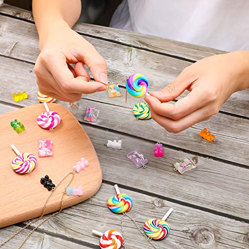 Hicarer 70 Pieces Colorful Candy Pendant Charm for Jewelry Making Cute Gummy Candy Bear Lollipops Pendant Charms Polymer Clay Resin Charms for DIY Keychain Necklace Bracelet Earring Craft