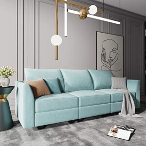 honbay convertible sectional sofa couch with storage seats modular 3 seater sofa for small space, aqua blue