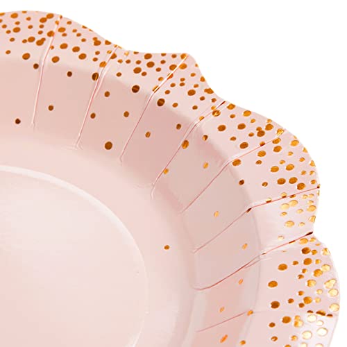 24-Pack Pink Disposable Serving Trays, Gold Foil Polka Dotted Party Platters for Wedding, Birthday, Tea Party, Brunch Decorations, Table Centerpiece, Home Decor (9x13 in)