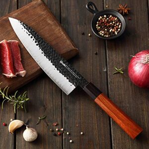 Gyuto Chef’s Knife, 8 inch Japanese Chef Knife 3 layers 9CR18MOV Clad Steel Japanese Kitchen Knife, Alloy Steel Sushi Knife for Kitchen/Restaurant, Octagonal Handle, Gift Box (Chefs Knife)