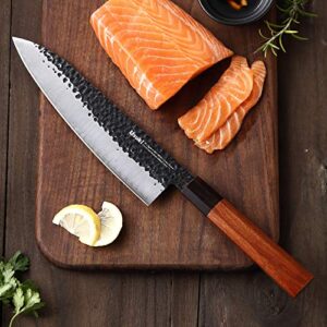 Gyuto Chef’s Knife, 8 inch Japanese Chef Knife 3 layers 9CR18MOV Clad Steel Japanese Kitchen Knife, Alloy Steel Sushi Knife for Kitchen/Restaurant, Octagonal Handle, Gift Box (Chefs Knife)