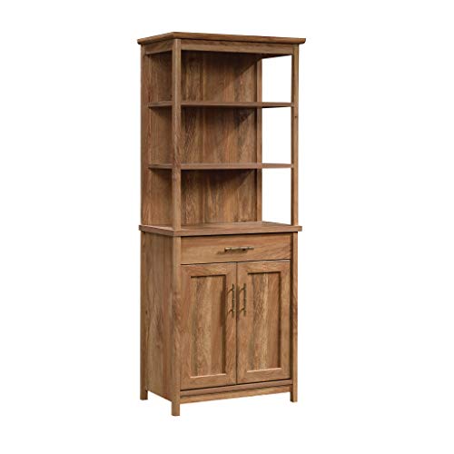 Sauder Coral Cape Library with Doors, L: 26.77" x W: 16.18" x H: 66.97", Sindoori Mango Finish