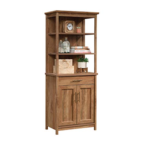 Sauder Coral Cape Library with Doors, L: 26.77" x W: 16.18" x H: 66.97", Sindoori Mango Finish