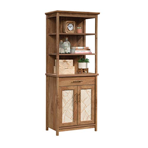 Sauder Coral Cape Library with Doors, L: 26.77" x W: 16.18" x H: 66.97", Sindoori Mango Finish