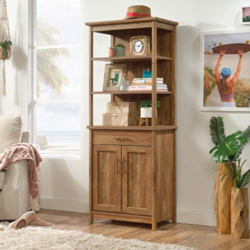 Sauder Coral Cape Library with Doors, L: 26.77" x W: 16.18" x H: 66.97", Sindoori Mango Finish