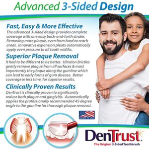 DenTrust 4-PK 3-Sided Toothbrush | Easily Brush Better | Easy to Clean Even The Hard to Reach Areas Along The Gum Line | Perfect for Adults and The Whole Family | Made in USA.