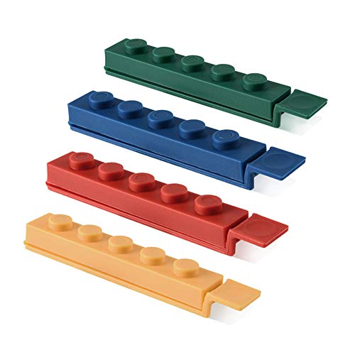 Bag Clips For Food Packages - Sealing Clips For Snack Bags | Kitchen Clips For Open Cookie Bags | Designed as a Set of 8 Cute Stackable Bricks | Multicolor Sealers