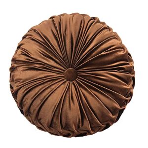 Elero Round Throw Pillow Velvet Home Decoration Pleated Round Pillow Cushion for Couch Chair Bed Car Brown