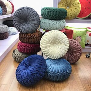 Elero Round Throw Pillow Velvet Home Decoration Pleated Round Pillow Cushion for Couch Chair Bed Car Brown