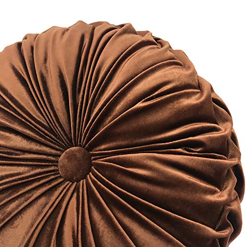 Elero Round Throw Pillow Velvet Home Decoration Pleated Round Pillow Cushion for Couch Chair Bed Car Brown