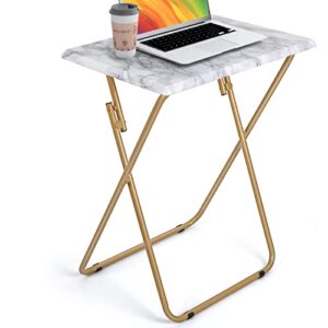 huanuo folding tv tray table -stable tray table with no assembly required, tv dinner tray for eating, foldable snack tables for bed & sofa (marbling)