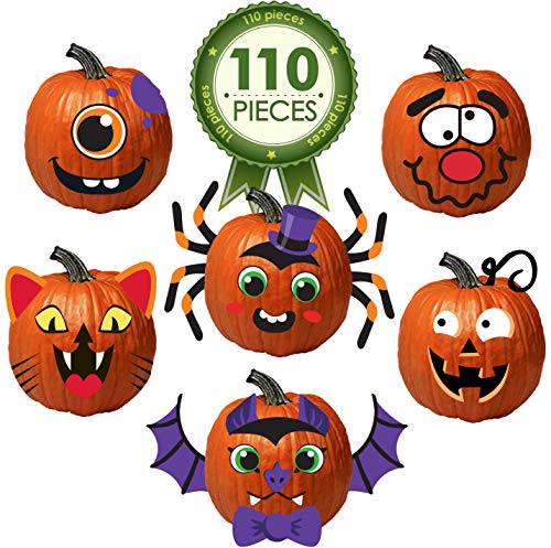 Kayco Outlet Pumpkin Decorating Kit Stickers – 110 Piece Halloween Funny Foam Face Decorating Kits