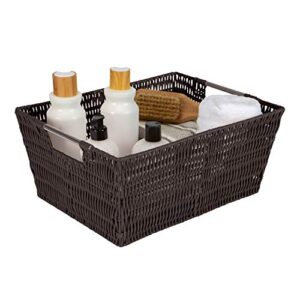 Simplify 3 Pack Set Woven Baskets with Handles, for Storage, Blankets, Toys, Books, Ideal for Home, Office, Dorm, Playroom, Closet, in Chocolate 3 Piece Rattan Tote