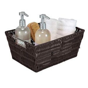 Simplify 3 Pack Set Woven Baskets with Handles, for Storage, Blankets, Toys, Books, Ideal for Home, Office, Dorm, Playroom, Closet, in Chocolate 3 Piece Rattan Tote